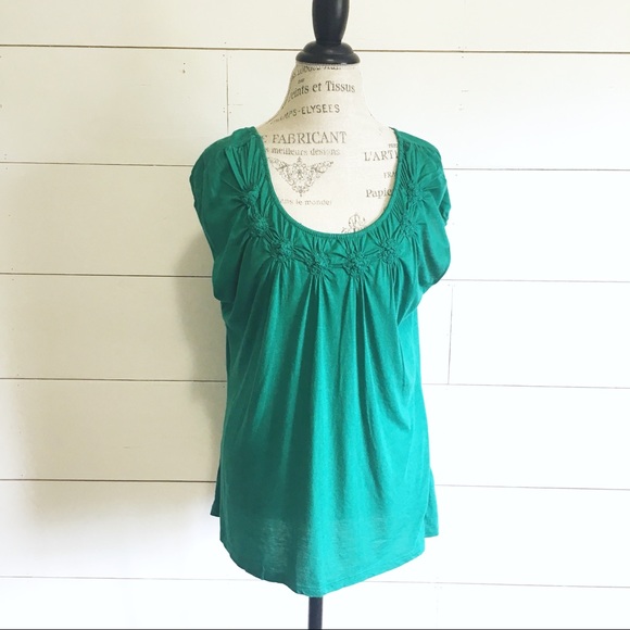 INC green crochet embellished blouse - Picture 2 of 5
